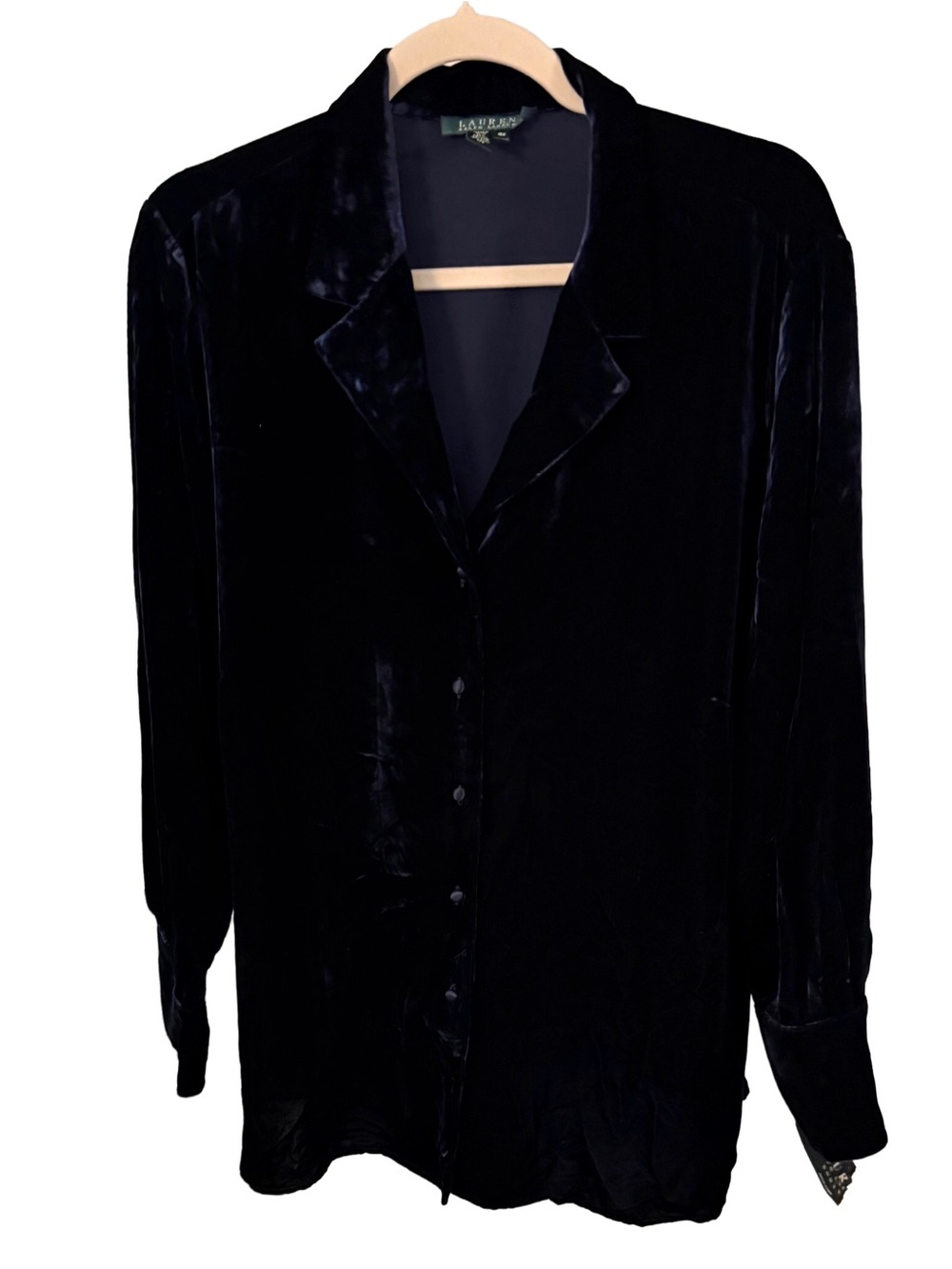 Lauren Ralph Lauren Women’s Navy Blue Velvet Button Down Blouse Plus Sz 18W EUC